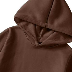 Sweat-shirt à capuche marron coupe classique unisexe, pull à manches longues en molleton, vêtement décontracté d'hiver 100% coton avec logo uni sur le devant - Product Image 2
