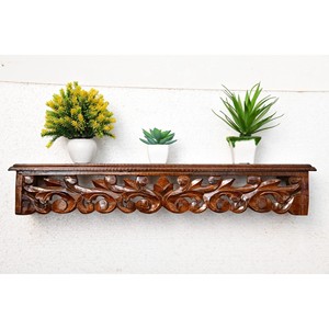 Estante de Pared Tallado Tradicional de Madera de Mango |   Estante Flotante Decorativo con Funciones de Almacenamiento para Sala de Estar, Venta al por Mayor - Product Image 1