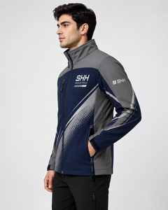 Custom Men Softshell <b>Jacket</b> <b>Waterproof</b> Windproof Outdoor Sports Workwear Full Zip Stand Collar Reflective Print OEM Wholesale - Product Image 4
