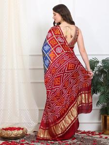 Sari de Seda Gajji Pura de Primera Calidad con Diseño Tradicional Bandhani - Product Image 4