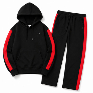 Conjuntos de Sudadera con Capucha y Pantalones Deportivos Personalizados para Hombre, con Franja Lateral Negra y Roja, Estilo Holgado, Ropa Deportiva Informal, Fabricante de Marca Privada - Product Image 3
