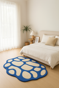 Handmade Modern Custom Abstract Wool Rug Irregular Aqua with wavy Borders Floor Art for Home Use - Product Image 4
