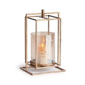 Lanterne en verre avec cadre doré géométrique, porte-bougie décoratif moderne pour un style intérieur élégant - Product Image 1