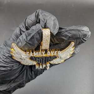 Colgante Personalizado con Nombre y Alas de Ángel, con Moissanita Redonda Tallada, Estilo Hip Hop, Plata de Ley 925, Joyería Fina, Colgantes y Dijes - Product Image 3