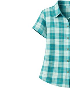 Custom Teal And White Plaid Womens Short Sleeve Button Up Shirt Casual Summer Lightweight Breathable <b>Checkered</b> <b>Top</b> With Pocket - Product Image 4