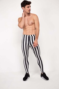Leggings de sport pour hommes, pantalons de jogging décontractés à séchage rapide, rayés noir et blanc, pour la course, la gym et l'entraînement - Product Image 3