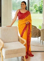 Sarees Tradicionales KV para Bodas y Fiestas, de Rayón Estampado Bandhani Georgette, Sin Arrugas, Reversibles y de Secado Rápido