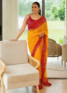 KV Traditional Party Wedding Rayon Printed Bandhani Georgette Sarees-Wrinkle Free Reversible & Quick Dry - Product Image 4