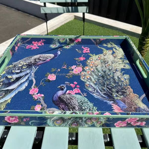 Plateau de service élégant en bois avec poignées pour buffet et service de repas, durable et personnalisable, fabriqué en Inde - Product Image 1