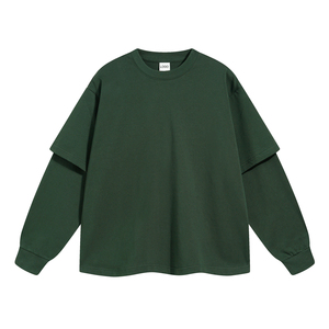 เสื้อยืดโอเวอร์ไซส์ทรงใหญ่แบบหนา ผ้าดิสเทรส ผลิตตามสั่งสำหรับผู้ชาย แขนยาว สองชั้น ล้างสีแบบแอซิดวอช - Product Image 1