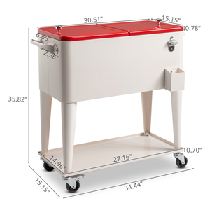 Nevera Portátil Rectangular de Plástico Blanco Lechoso de 80QT con Tapa Roja, 87.5*38.5*91cm, Patas de Hierro, Aislamiento para Congelador, Carro con Ruedas - Product Image 4