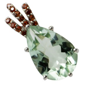 Colgante de Plata de Ley 925 de Primera Calidad, Chapado en Rodio, con Gema en Forma de Lágrima Verde Menta y Anilla Decorativa de Piedra Marrón - Product Image 1