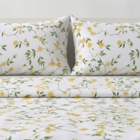 Parure de lit jaune à fleurs et 2 taies d'oreiller, ensemble classique 100% coton 150 fils/cm², qualité A, toutes saisons