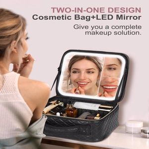 Adjustable Partition Portable Makeup Storage Box Travel Makeup Bag Light Mirror 2X3X Magnifying 3 Color Lights Cosmetics Make-up - Product Image 3