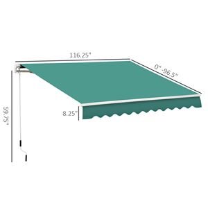 Tenda da Sole Retrattile Manuale 3x2,4m Verde Anti-UV con Manovella Facile e Bracci Pieghevoli - Product Image 3