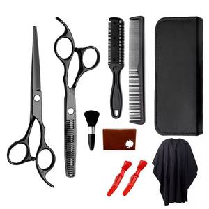 Ensemble de ciseaux de coiffure professionnels avec peignes, brosse, cape et étui, en acier inoxydable 440C, pour droitiers, manche long, pointe acérée - Product Image 1