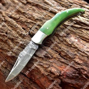 Couteau de survie pliant artisanal en acier Damas OEM, manche en bois Pakka, lame ultra-affûtée, étui en cuir, pour usage extérieur, vente en gros, DIY, OBM - Product Image 2