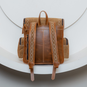 Mochila para pañales de punto de bota de cuero de gamuza genuina occidental, mochilas ocultas de cuero hechas a mano para ordenador portátil de lujo para Unisex - Product Image 5