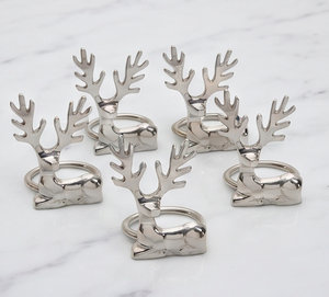 <b>Silver</b> Metal Reindeer <b>Napkin</b> Rings Christmas Table Decoration Place Setting Holder For Party Use - Product Image 1