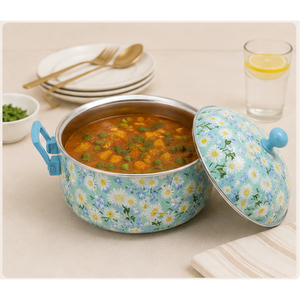 Luxury Insulated Enamel Casserole Hot <b>Pot</b> <b>Set</b> Premium Floral Printed Double-Wall Food Warmer Serving <b>Pots</b> for Home Catering - Product Image 4