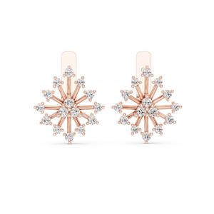 Pendientes de Aro con Diamantes CVD Cultivados en Laboratorio, Corte Brillante, Oro Rosa de 14K, Certificados por VDS IGI |   Pendientes de Diseño Floral 5G de Moda para Mujer - Product Image 1