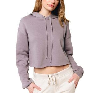 OEM prix d'usine de gros pull à capuche en coton sweat à capuche personnalisé mode couleur unie recadrée bord coupé ourlet brut à capuche pour les femmes - Product Image 1