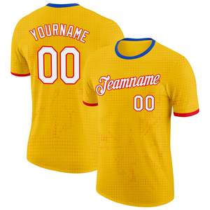 Última Tendencia en Camisetas de Béisbol Personalizadas, Amarillas, Sublimadas, de Poliéster Transpirable, Manga Corta, Unisex, para Adultos, con Nombre del Equipo 00, Cuello Redondo - Product Image 1