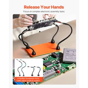 Station de soudage à trois mains magnétiques avec 4 bras flexibles, outil de troisième main avec pinces crocodiles, en acier robuste antidérapant B - Product Image 2