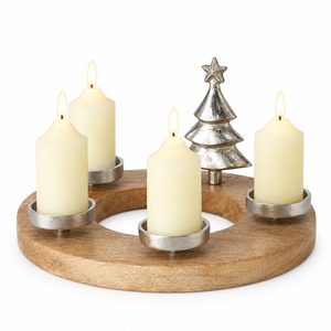 Wooden Advent Ring Candle Holder Tray 4 Pillar <b>Candlestick</b> Stand <b>Silver</b> Metal Christmas Tree Table Wreath Centerpiece Wholesale - Product Image 1