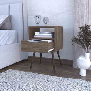 Comodino a cassetto singolo Fugaz con ripiano aperto con finitura noce scuro - Product Image 4