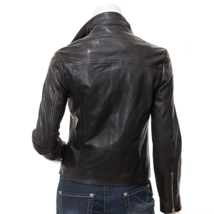 Custom Logo Design Ladies Biker Genuine Sheepskin Leather Jacket Waterproof Filled Breathable All Seasons Cotton Lined Plain - Product Image 2