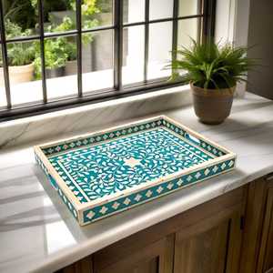 Modern Bone Inlay Ottoman <b>Tray</b> Handmade <b>with</b> Premium Materials, Decorative Serving Platter for Home Decor Weddings Hotels and - Product Image 1