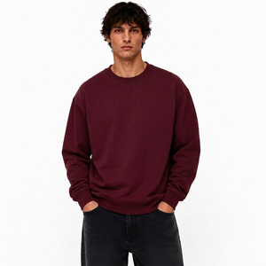 Custom Men's Sweatshirt Cotton Fleece Boxy Pullover With Vintage Garment Dye Custom Applique Detail And Ribbed Cuffs - Product Image 1