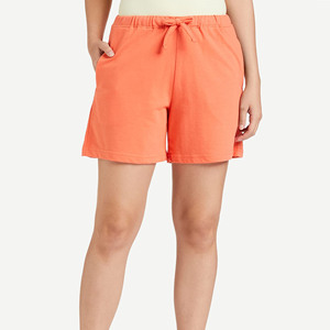 Pantalones cortos de algodón 100% naranja para mujer, suaves, transpirables, informales, de verano, con cintura elástica, ajuste relajado, pantalones cortos cómodos, bolsillos laterales - Product Image 1