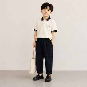 Fashion Korean Style Wide Leg Pants for Boys Khaki Woven Fabric Anti-Pilling Comfortable Children's Trousers - Product Image 1