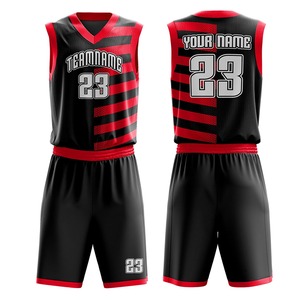 Conjunto de Camiseta de Baloncesto Sublimada Personalizada, Negra y Roja, Cuello en V, Sin Mangas, con Impresión del Nombre del Equipo, Unisex para Adultos, Transpirable, Ajuste Atlético - Product Image 1