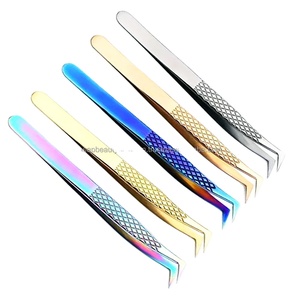 Pinces à cils en acier inoxydable, pointe de précision, surface lisse, ensemble multicolores pour extensions de cils - Product Image 2