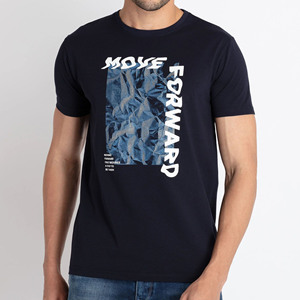 Camisetas de manga corta para hombre, color azul, con estampado fotográfico de "Move Forward", corte regular, estilo casual, de algodón, cuello redondo, al por mayor - Product Image 1
