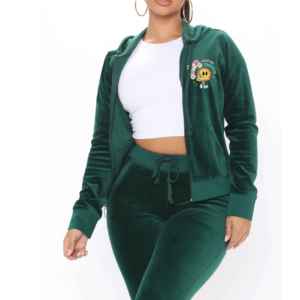 Sophisticated Solid Plain Two Piece Plus Size Minimalist Autumn Leisure Wear Aesthetic Velvet <b>Track</b> <b>Suit</b> - Product Image 3