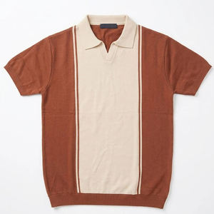 Chemise Homme Vintage en Maille Gaufrée à Col Ouvert, Ourlet Côtelé Personnalisé, Coupe Slim Décontractée, Couleur Unie, 100% Coton Respirant - Product Image 3