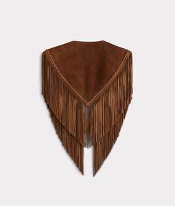 Écharpe carrée bohème en daim marron à franges pour femme, couleur unie, en polyester, pour un usage quotidien, toutes saisons - Product Image 4