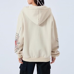 Sudadera con capucha extragrande de forro polar con cremallera, antipilling, estampado de telaraña, 100% algodón, tejido de punto, informal, para invierno, unisex, corte holgado - Product Image 3