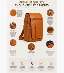 Genuine <b>Leather</b> Men's Messenger <b>Bag</b> with Zipper Closure Lightweight & Durable Design for Travel - Product Image 5
