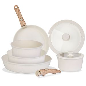 Set di Pentole in Alluminio Antiaderente da 9 Pezzi con Manici Staccabili, Lavabili in Lavastoviglie e Adatti al Forno, con Coperchi in Vetro Temperato per Uso in Cucina - Product Image 1