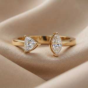 Modern Style Open Cuff Marquise & Trillion Cut Diamond Toi Moi <b>Ring</b> Lab Grown 14K Solid Gold <b>Proposal</b> Fine Jewelry for Bride - Product Image 3