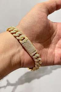 Bracelet cubain serti de diamants ronds en moissanite, plaqué or, en argent sterling 925, bijoux fins, cadeau de fête pour amis, unisexe - Product Image 5