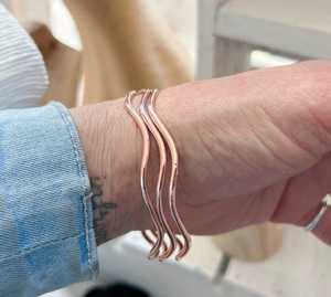 Belladec Handcrafted Wavy Red <b>Copper</b> Plated Cuff Bracelet Set Minimalist Open <b>Bangles</b> Artisan Jewelry Elegant Fashion Gift for - Product Image 1