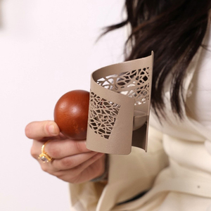 Modern Geometric Cutout Metal Incense Burner Set Abstract Arabic Bukhoor Holder With Wooden <b>Ball</b> Handle, Luxury Home Fragrance - Product Image 2