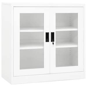 Grand meuble de bureau en acier blanc avec armoires à dossiers en verre trempé - Product Image 1