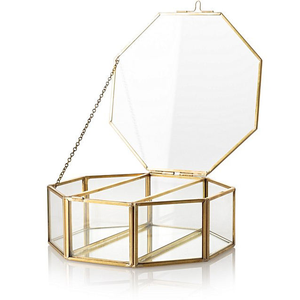Homemaxs Vintage Golden <b>Keepsake</b> <b>Box</b> Mirrored Bottom Glass Jewelry Organizer for Home or Wedding - Product Image 3